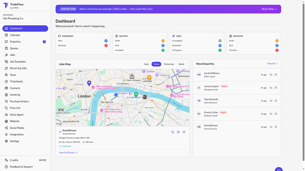 The TradeFlow dashboard